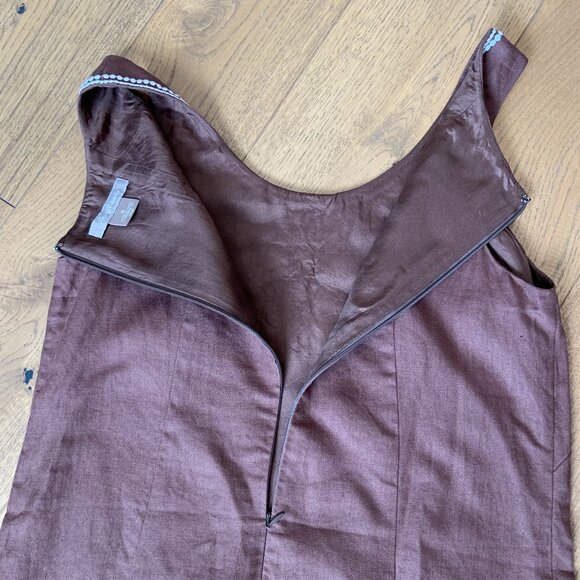 Tommy Bahama Linen Silk Sheath Embroidered Sleeveless Midi Dress Brown Size 8 - Picture 11 of 11